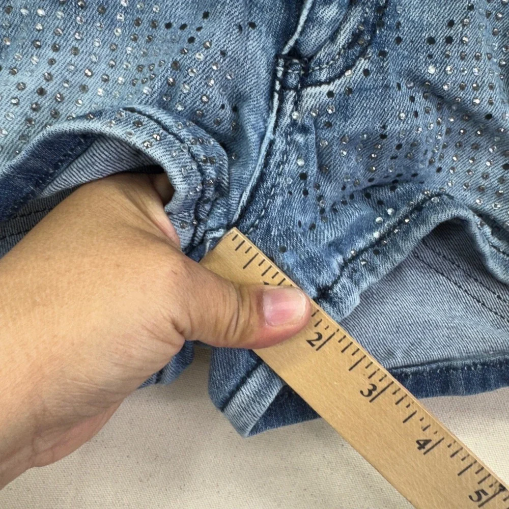 Machine Jeans Denim‎ Shorts Size 26 Blue Rhinestone Distressed Y2K McBling